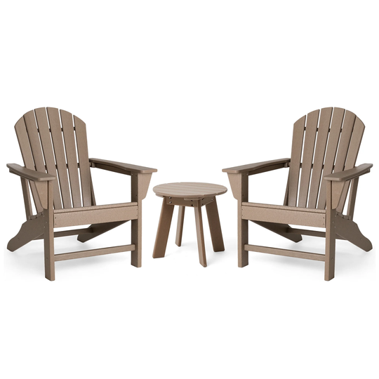 Glitzhome Elm Plus 3-Piece Outdoor Patio HDPE Adirondack Chair and Side Table Set