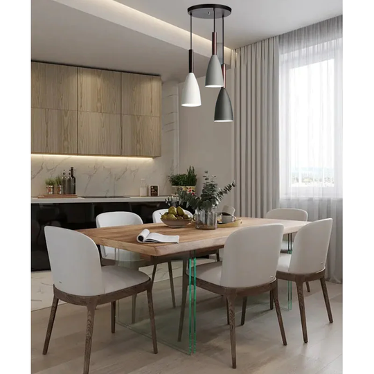 Fylbinye 3-Light Unique Chandelier Light Gray Ceiling Light with Wood Trim - 3 light