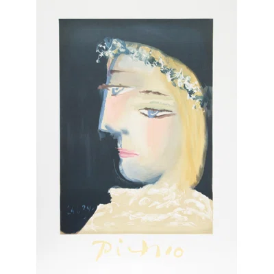 Femme A La Robe, Blanche Couronee De Fleurs by - Painting on