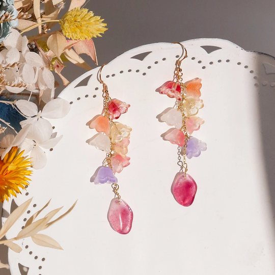 Lesbian Pride Flower Earrings, Colorful Dangle Elegant Floral Kawaii Long Earring, Nature Inspired, Fairy Earrings