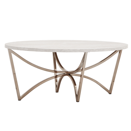 Vittoria Champagne Gold Table Set or Coffee Table with White Faux Marble Top by iNSPIRE Q Bold