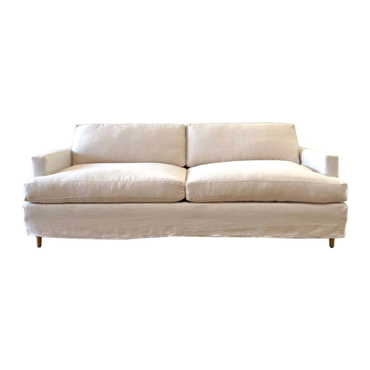 Custom Linen Slip Covered Square Arm Sofa With Down Cushions