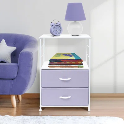 Sorbus Nightstand 2-Drawer Storage Dresser - Bedroom Furniture, Accent End Table Chest, Steel Frame, Wood Shelf & Top,Fabric Bins (Purple)