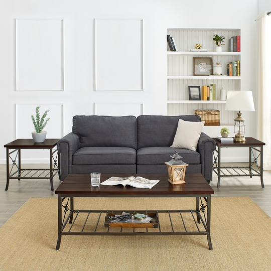 Cocktail Table Set Of 3Pk For Living Room, 3-Piece Occasional Table Set 1 Cocktail And 2 End Table Sets,