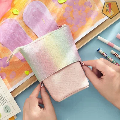 Cute Pencil Case For Girls Kids Soft Pen Box Kids Telescopic Standing Pen Holder Kawaii Pop Up Makeup Pouch Cosmetics Bag School Stationery Office Org