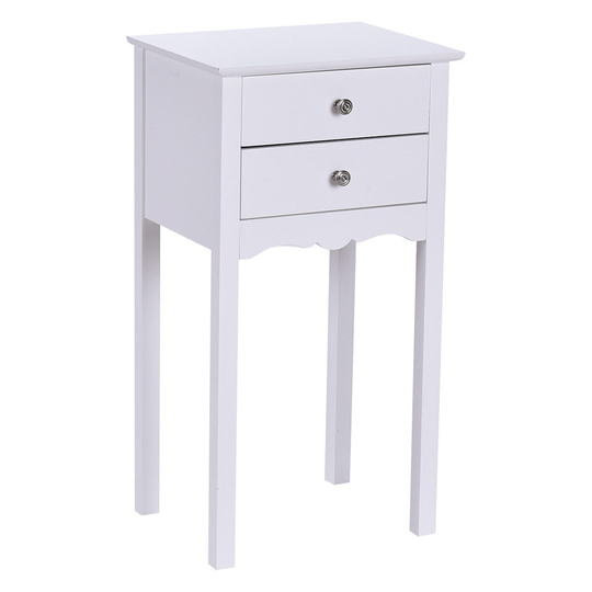Side Table End Accent Table w/ 2 Drawers-White - 16.0" x 13.0" x 30.0" (L x W x H)