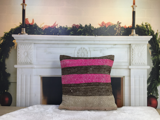 striped Pillow, Chair Floor Turkish Kilim 16x16 Vintage Sofa Nursery Pillow, 4242
