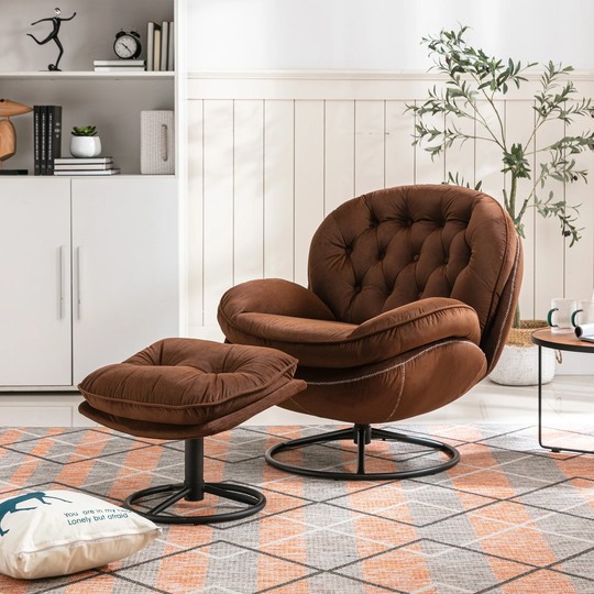 Velvet Upholstered Accent Chair TV Chair Living Room Swivel Chair Chaise Lounges with Chair & Ottoman Sets and Metal Frame