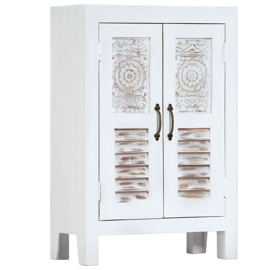 vidaXL Carved Sideboard White 23.6"x11.8"x35" Solid Mango Wood - 23.6"x11.8"x38"