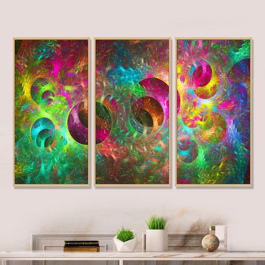 Designart 'Multi Color Fractal Glass Texture' Abstract Framed Artwork Set of 3 - 4 Colors of Frames