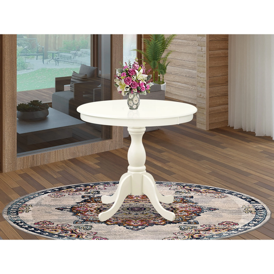 AST-LWH-TP - Mid Century Modern Dining Table - Linen White Table Top and Linen White Pedestal Leg Finish - Multi