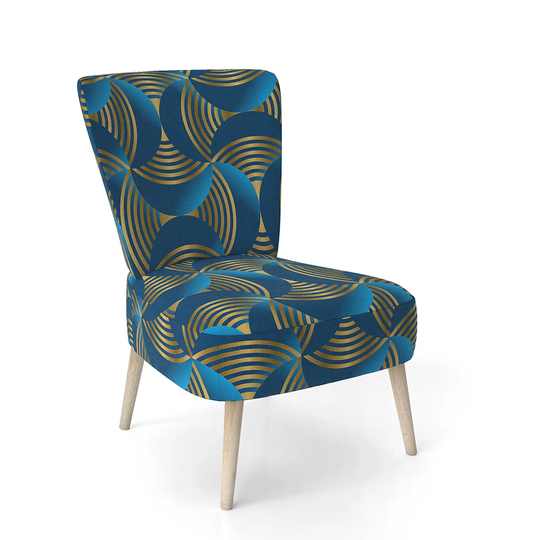 Designart 'Geometric Abstract Waves in Gold and Marine Blue' Upholstered Mid-Century Accent Chair