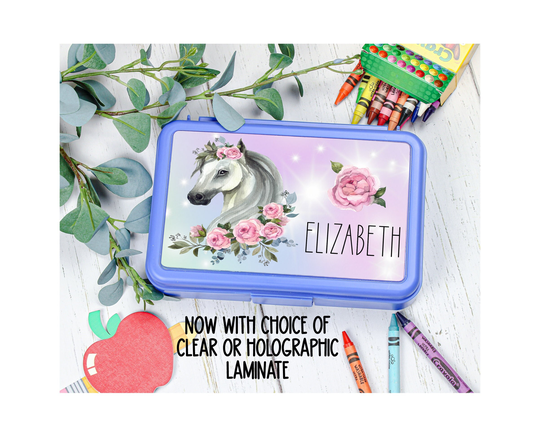 Horse Personalized Pencil Box Rainbow School Supplies Back To Kids