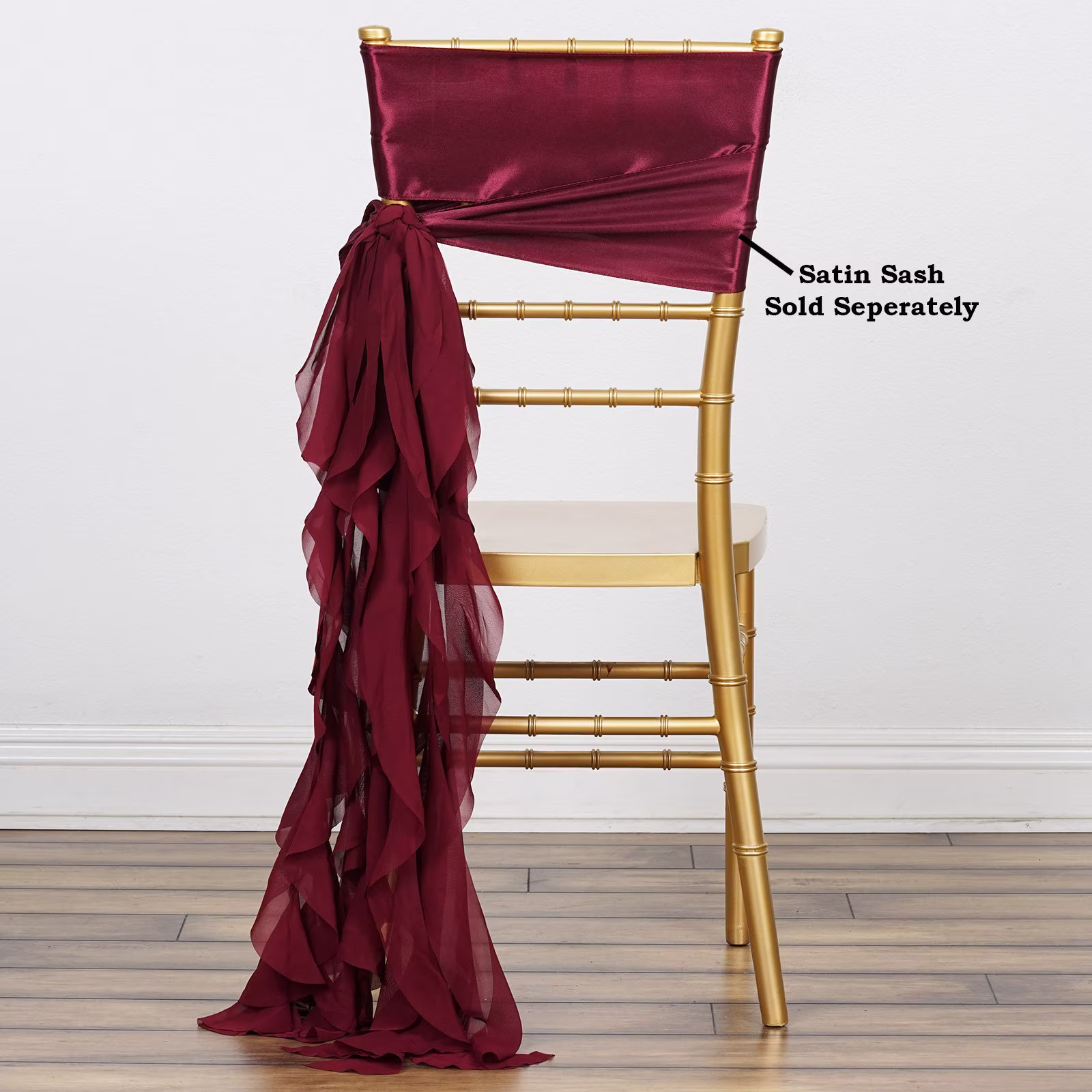 Set Of 6 Strands - Burgundy Chiffon Sash For Chair Decor, Wedding Sash, Chiavari Sashes