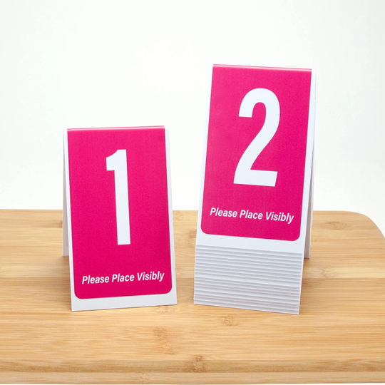 Tent Style Table Numbers 1-100, Plastic, Pink with White Numbers, Free Shipping
