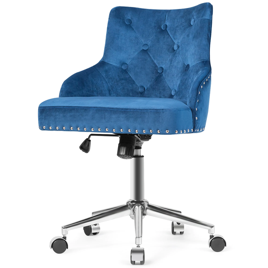 Gymax Blue Velvet Office Chair Tufted Upholstered Swivel Computer Desk - See Details