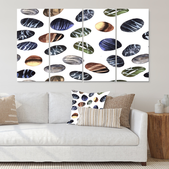 Designart 'Colorful Stones On White I' Modern Canvas Wall Art Print - 60x32 - 5 Panels
