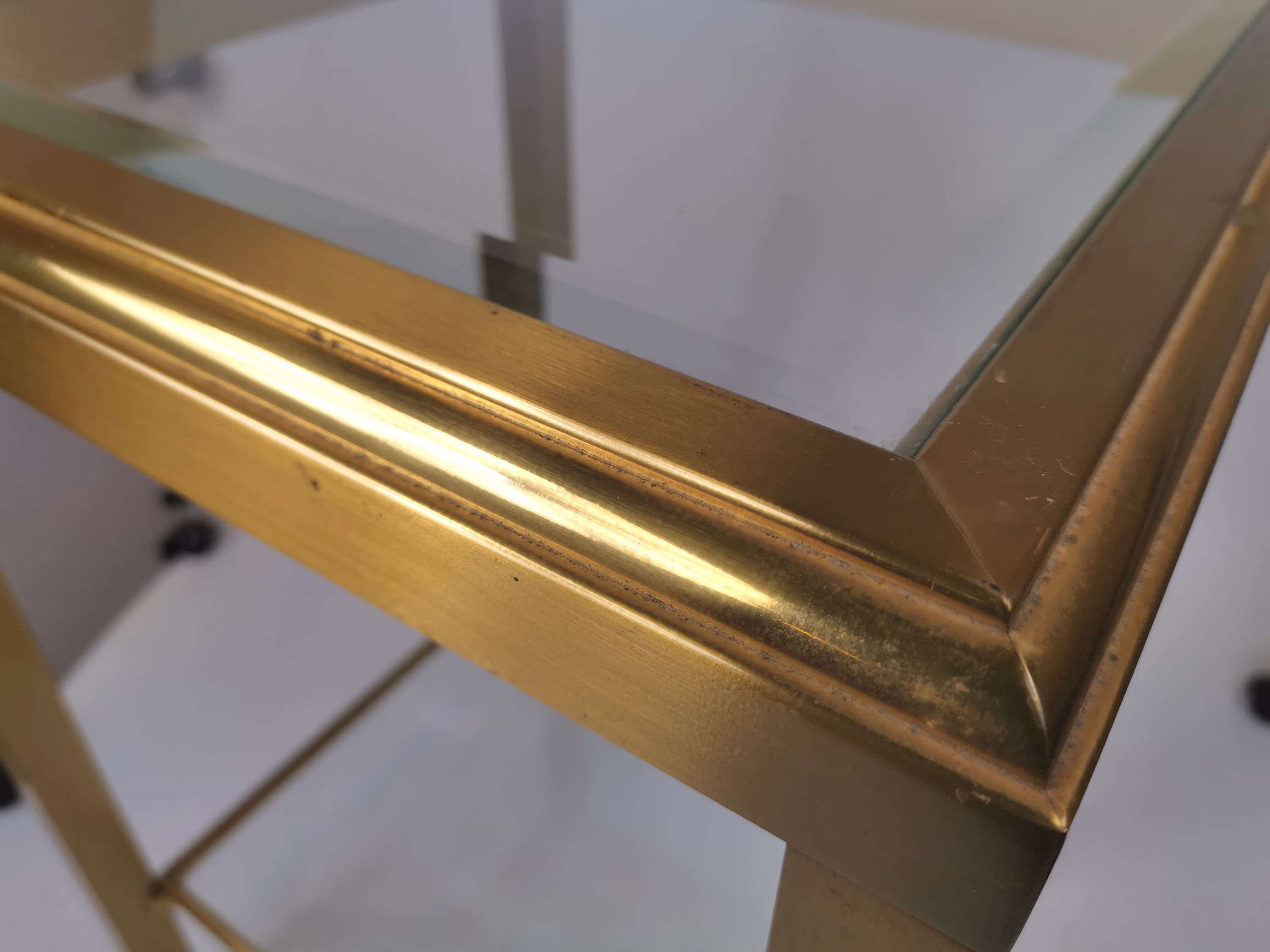 French Brass Side Table With Glass Top/Hollywood Regency Coffee Mid Century Home Decor Art Deco Beauty Design
