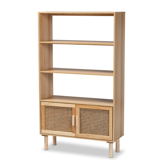 Faulkner Mid-Century Modern Wooden Bookcase & Bookshelf-Natural Brown