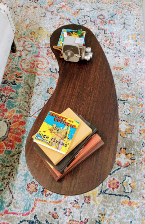 Mid-Century Modern Coffee Table, Bean Shape Cocktail Wenge Solid Wood Table