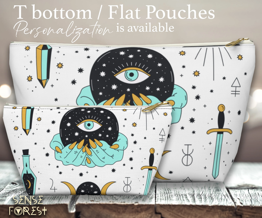 Modern Witchy Boho Magic Art Pencil Pouch, Cute Cosmetic T Pouch, Travel Makeup Bag, Crystal Zipper Toiletry Organizer