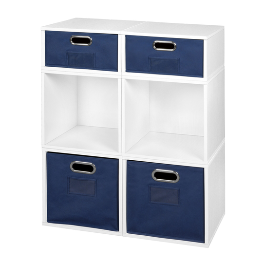 Noble Connect Storage Set- 4 Full Cubes/2 Half Cubes with Foldable Storage Bins- White Wood Grain/Blue