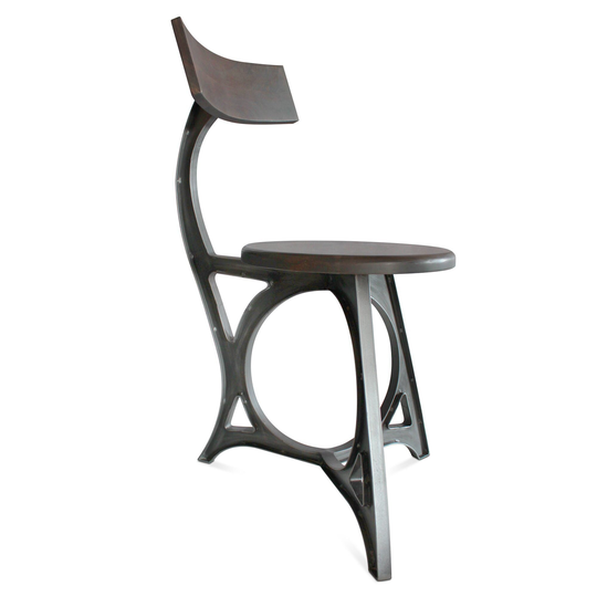 Art Deco Industrial Dining Chair - Iron Solid Wood Ebony Pair