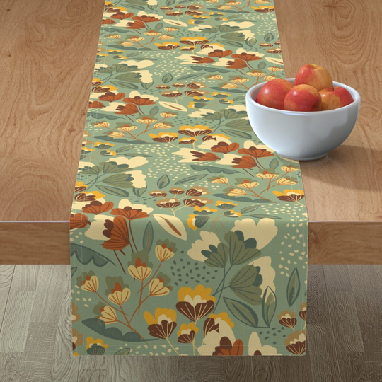 Autumn Forest Table Runner - Growing in The Wilderness By Alicemoore Sage Green Woodland Cotton Sateen Spoonflower