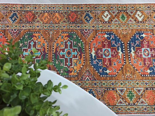 Turkish Herki Runner Rug, Colorful Multi Color Vintage Runners Baluch Geometric Farmhouse Boho Luxury Entry Hallway Bedroom Bathroom Kitchen