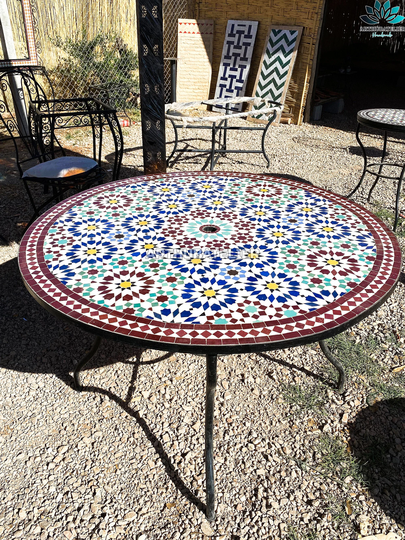 Mosaic Table With Umbrella Round For Outdoor & Indoor 100% Handcrafted Mandala Design Green