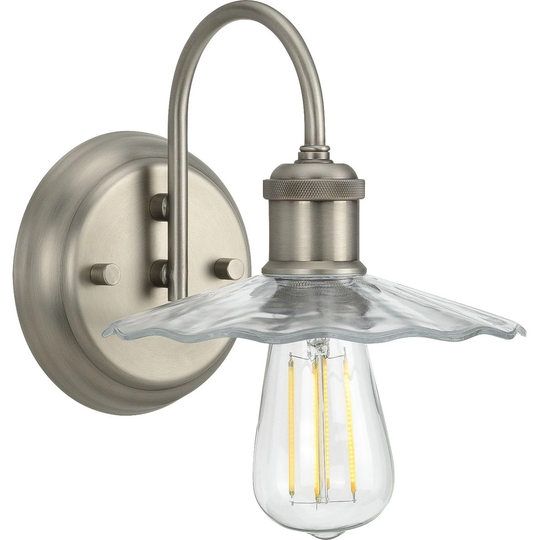 Fayette Collection 1-Light Antique Nickel Clear Glass Farmhouse Bath Vanity Light
