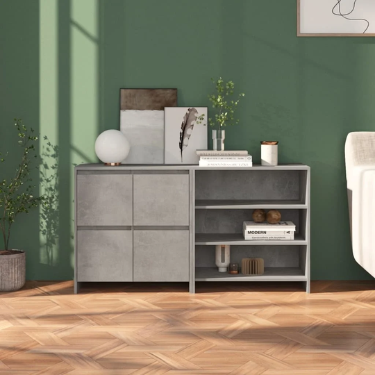 2 Piece Sideboard Concrete Gray Engineered Wood
