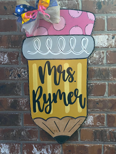 Pencil Door Hanger, Teacher, Classroom, School, Wood Cut, Hand Painted