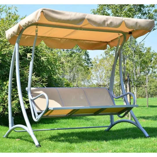 Sturdy 3-Person Outdoor Patio Porch Canopy Swing in Sand Color - Sand Color - 67.7" H x 76.7" W x 45.2" D