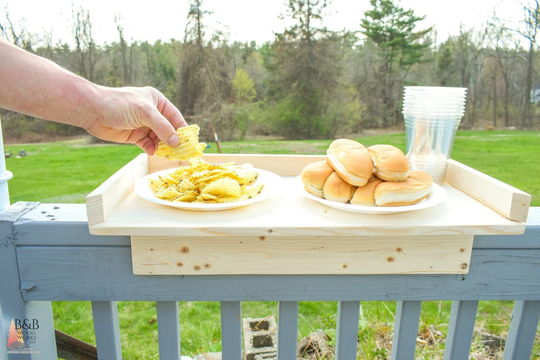 Large Wooden Balcony Railing Bar Table Drink Plate Holder For Patio Deck, Grill Stand Holder, Outdoor Event