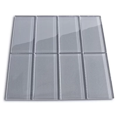 Nickel 3" x 6" Glass Mosaic Tile in Ice Gray