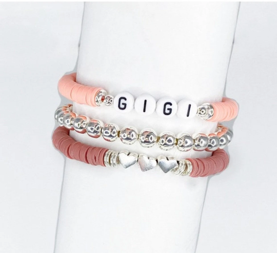 Custom Gigi Beaded Bracelet Set/Heishi Mother's Day Gift Stacking Bracelets Grandma