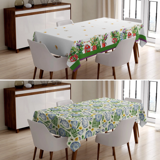 Kitchen Tablecloth, Green Table Cover, Farmhouse Textile, Linens, Housewarming Gift, Gift For Best Friend