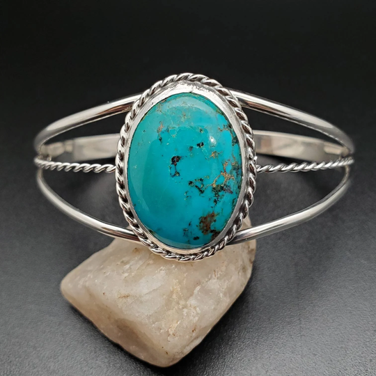 925Forher Dainty Blue Turquoise Bracelet Cuff | Sterling Silver Southwest Jewelry