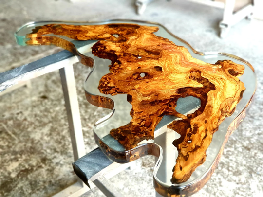 Resin Table, Vivid Edge Epoxy Table & Coffee Olive Resin Side