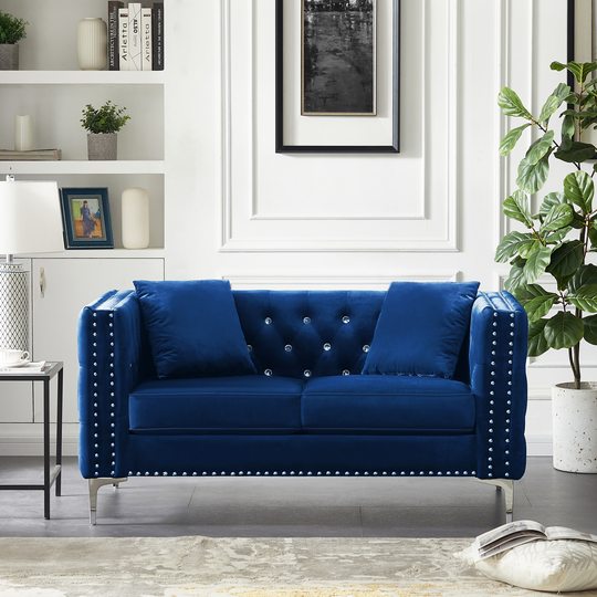 Loveseat Sofa Modern Velvet Padded Sofa Tufted Back Couches, 2 Pillows Included
