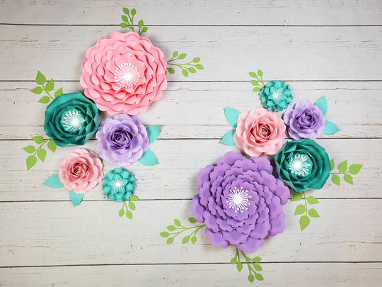 Paper Flowers in Pink Purple & Teal For Nursery Wall Decor, Girl's Room Decor