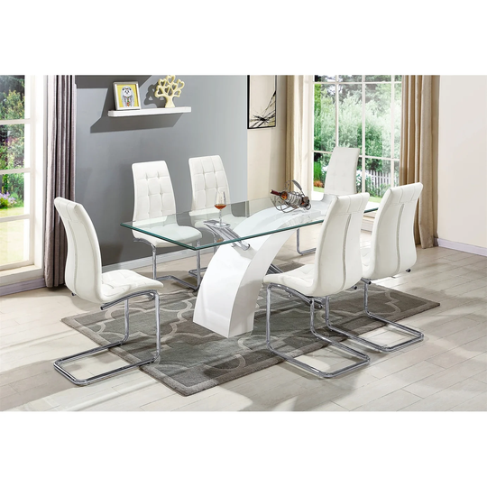 Dining Table, Kitchen Table with Glass Top & Wood Base Home Furniture