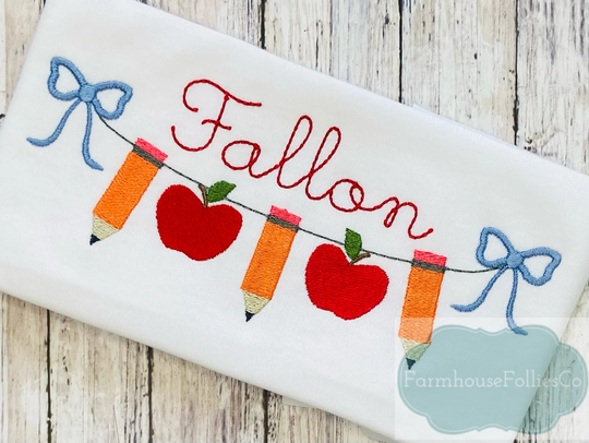 Girls Back To School Shirt, Pencil & Apple Kindergarten Outfit, First Day Of School, Monogram Education Shirt