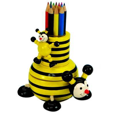 Bumblebee with Color Pencils Made Of Wood Turns To The Melody O Dear Augustin Figurine