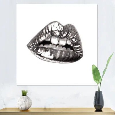 Female Lips With Black Pencil - Glam Canvas Wall Art