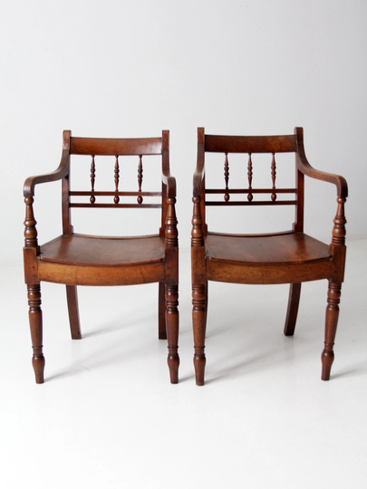 Antique Wooden Arm Chairs - A Pair