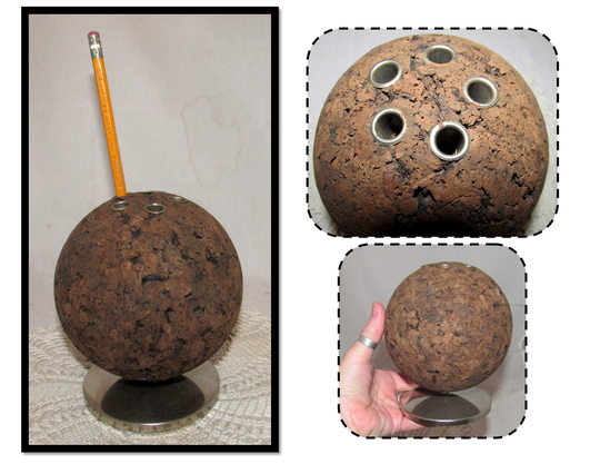 Vintage Brown Cork Globe Pencil Holder, Desk Accessory