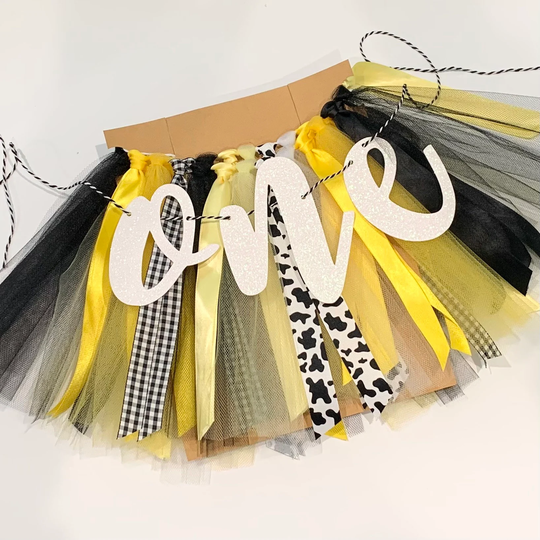 Cow Theme High Chair Banner, Farm Yellow Sunflower Birthday Girl Smash Cake, 1st Photo Backdrop, One Banner Yw