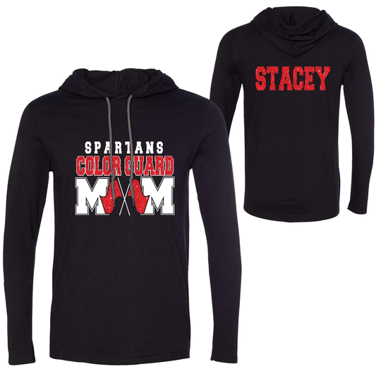 Custom Personalized Color Guard Mom Women's Unisex Softstyle Lightweight Hooded Long Sleeve Tee Shirt By Gildan Amazing Spirit Wear - 4.18000